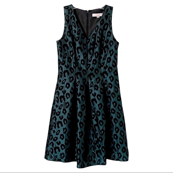 Ann Taylor LOFT Teal Leopard Print Fit & Flare Sleeveless Sheath Dress Size 2 - Picture 3 of 9